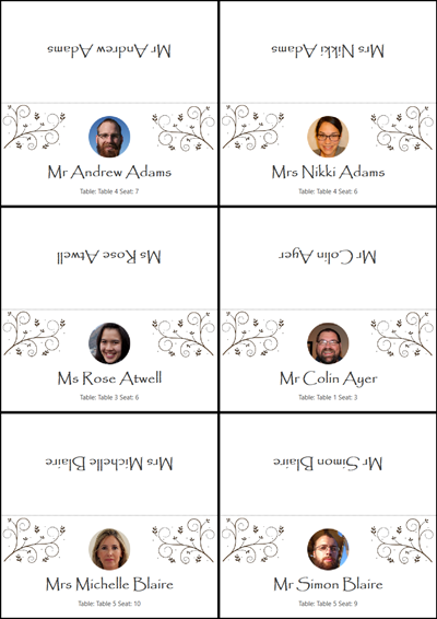 place cards with guest images