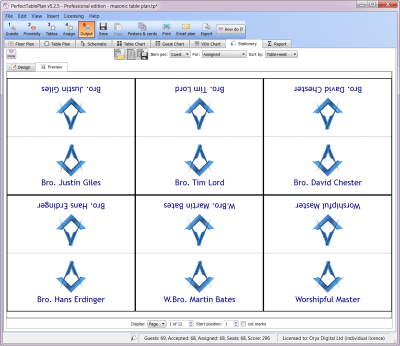 Masonic place cards with clipart
