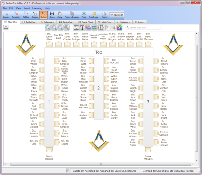 Masonic table plan with clipart