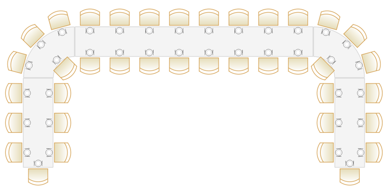 table layout with 90 degree curved shoulder