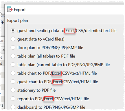 Excel export options