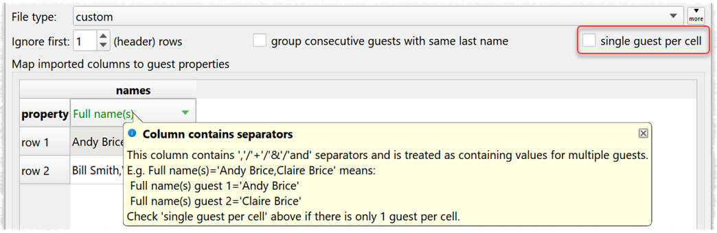 Multiple guests import warning
