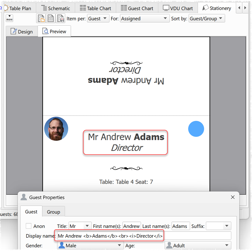 Stationery text HTML example