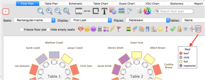 show guest meals on the table plan