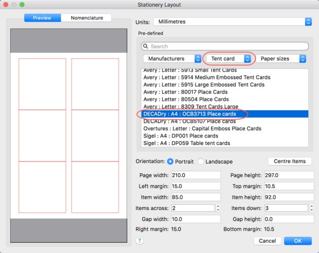 stationery layout window