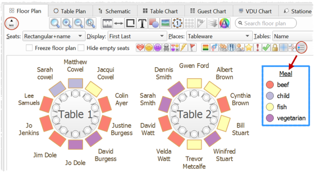 show guest meals on the table plan