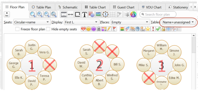 show unassigned seats in the floor plan