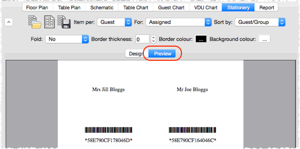 barcode on place card