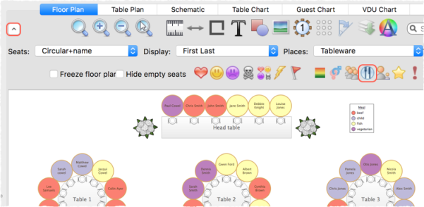 show meals in the floor plan