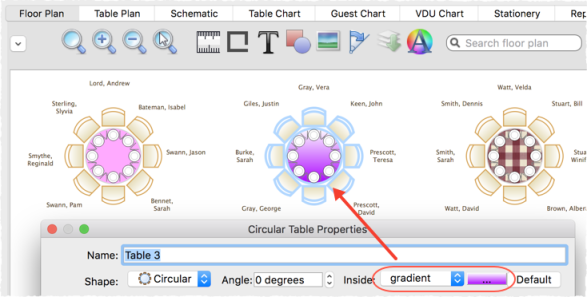 change table colour on the floor plan