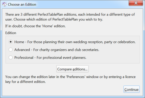PerfectTablePlan editions window