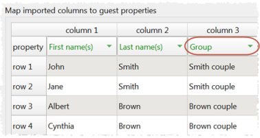 Import guests in couples/families/groups