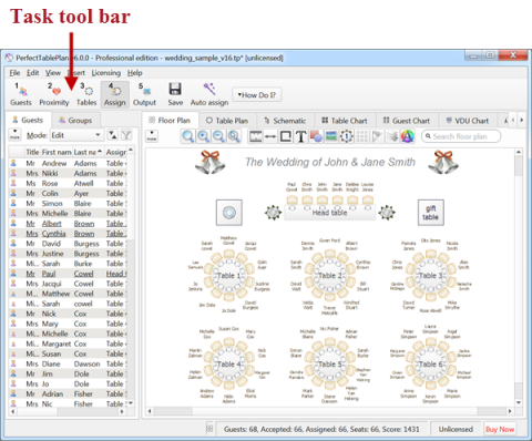 PerfectTablePlan main window