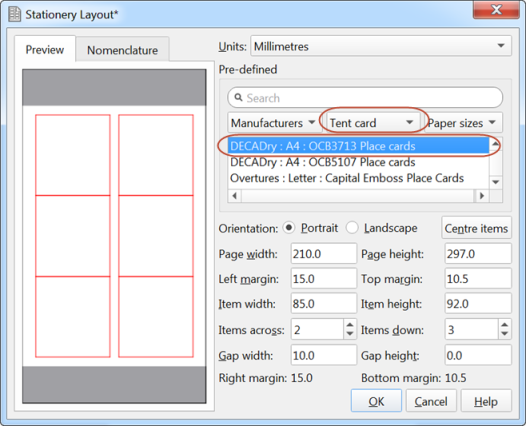 stationery layout window