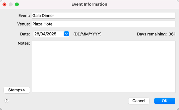 event information window