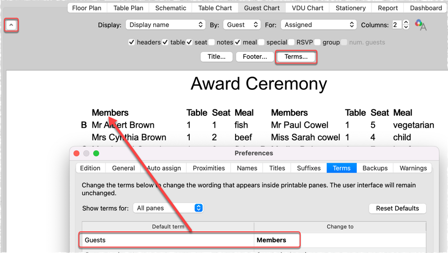 seating chart