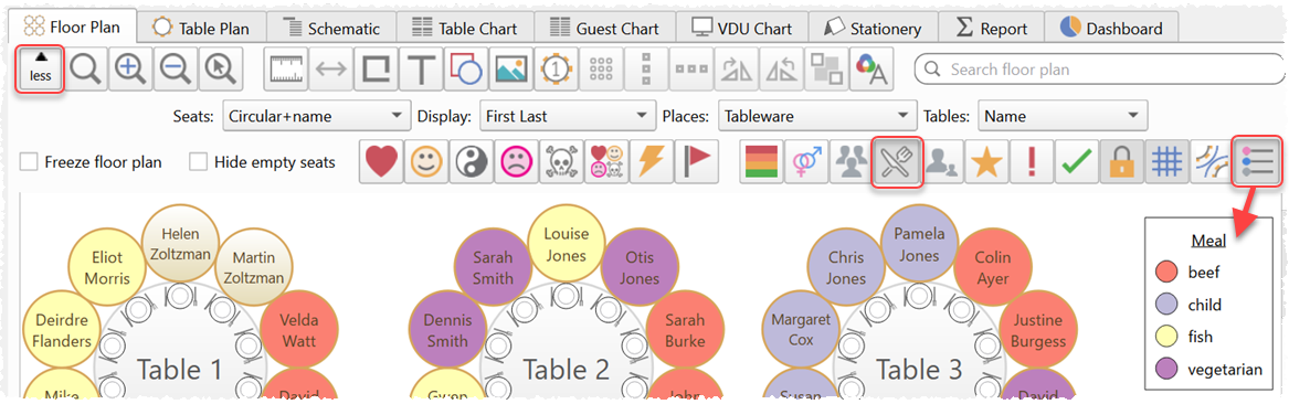 show guest meals on the table plan