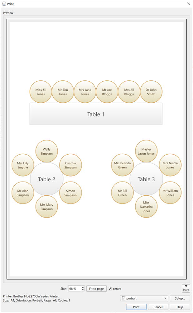 print table plan