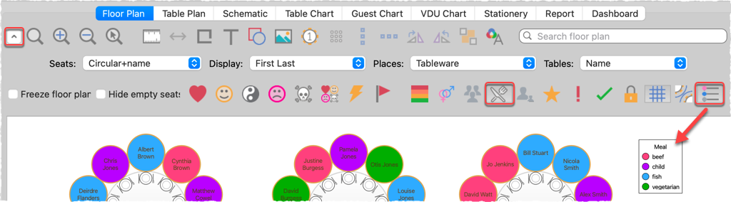 show guest meals on the table plan