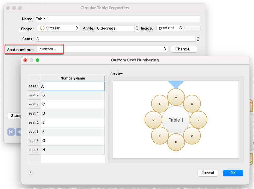 Set custom seat numbers
