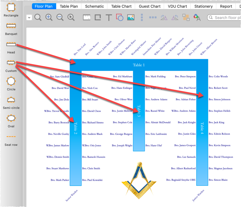 create an E-shaped table