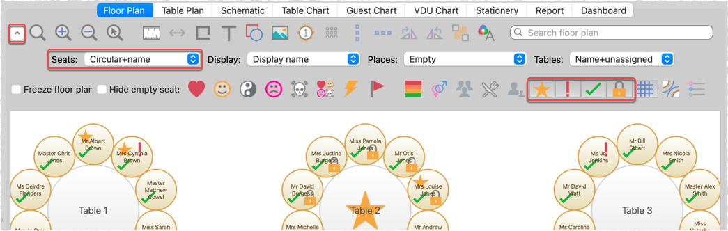 show VIP/Special/RSVP/locked status in the floor plan show VIP/Special/RSVP/locked status in the floor plan