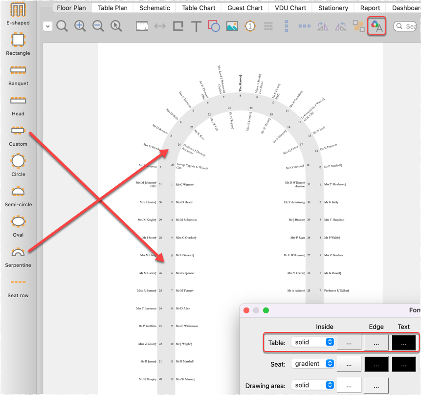 horseshoe shaped table