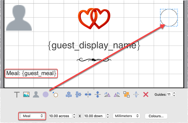 display meal on place card