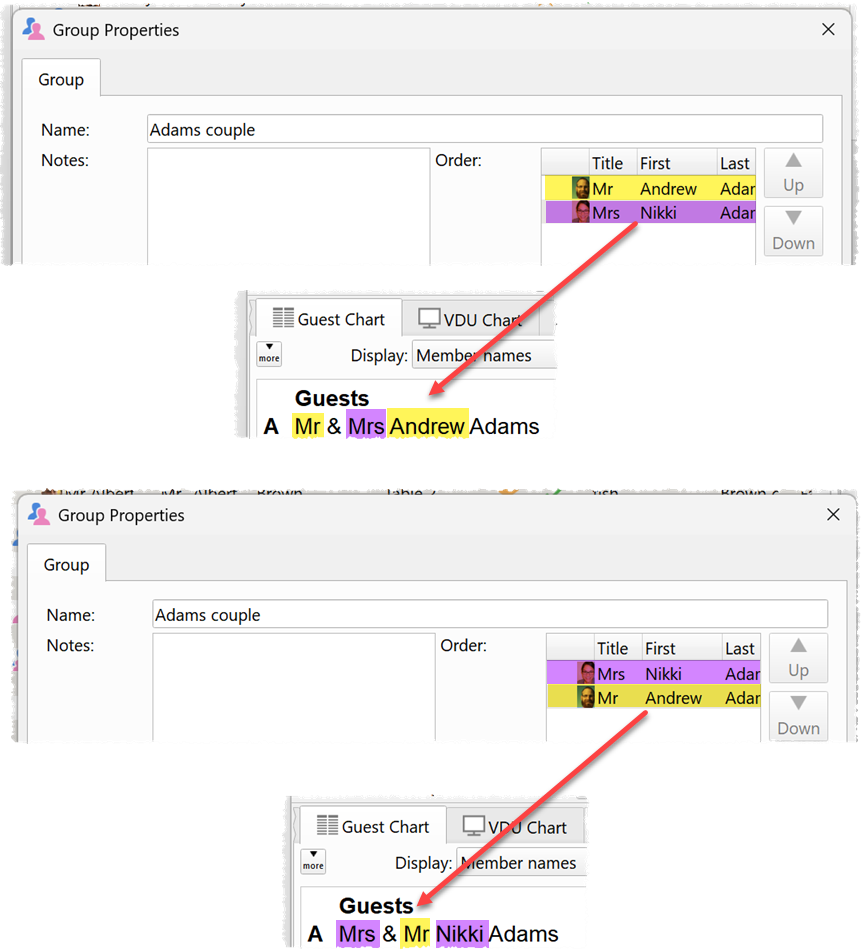Order guests within a group Order guests within a group
