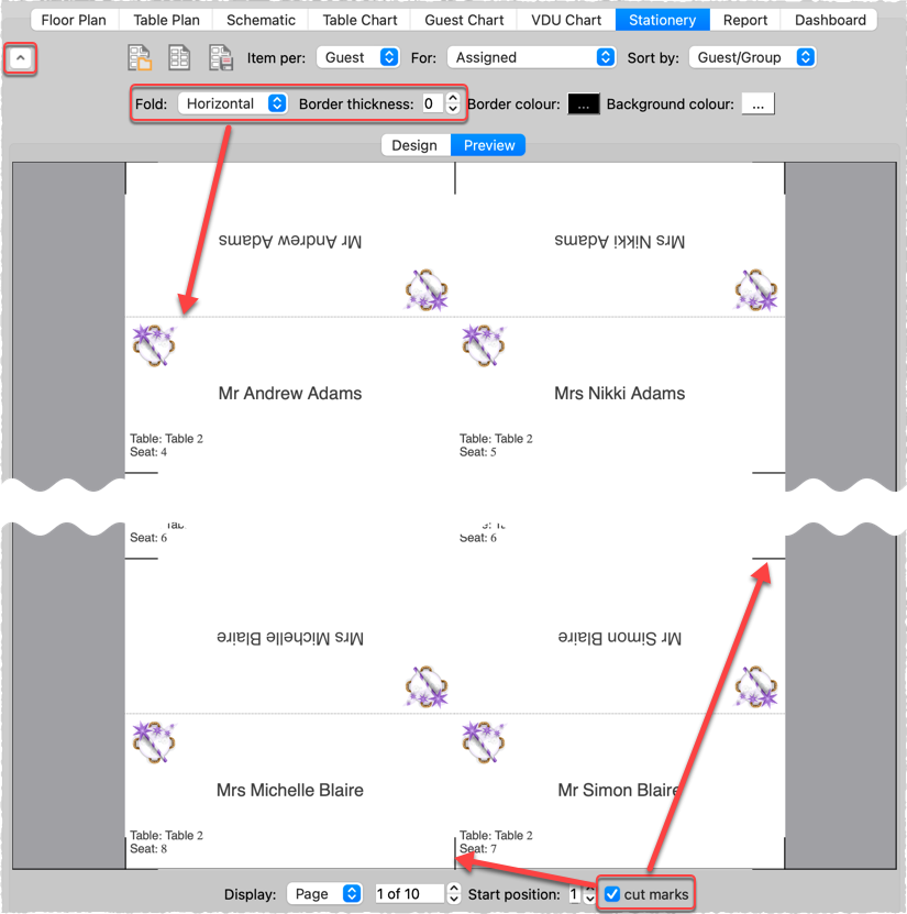 print place cards on blank sheets
