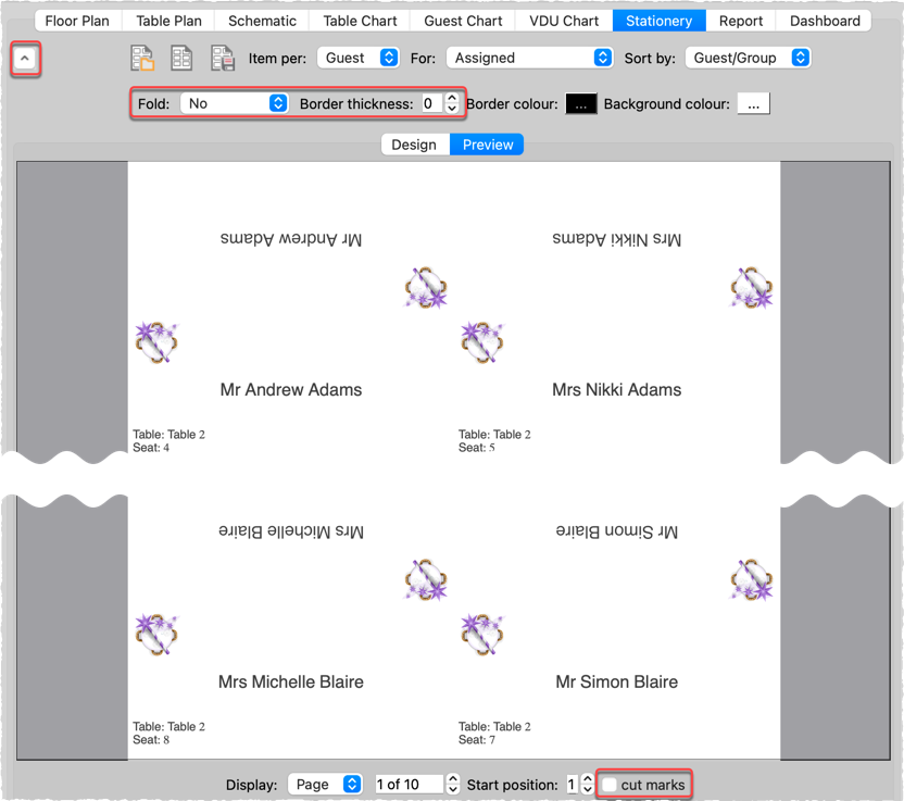 print place cards on press-out sheets