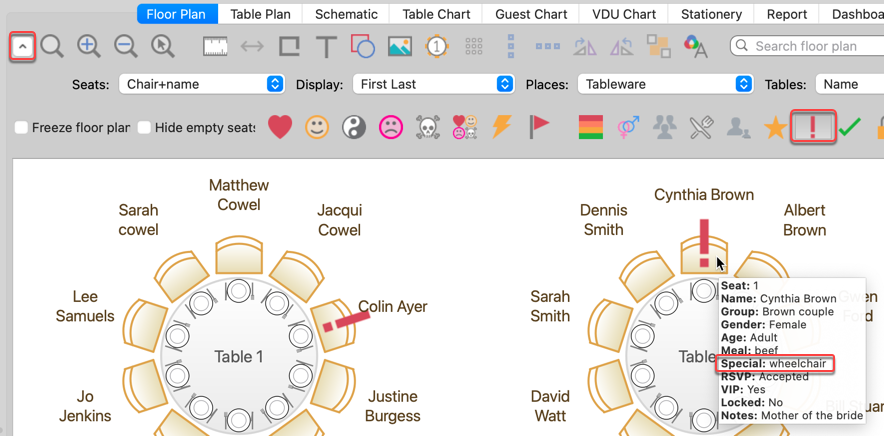 Show special requirements in the floor plan Show special requirements in the floor plan