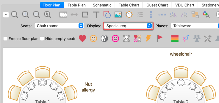 Show special requirements on floor plan as text Show special requirements on floor plan as text