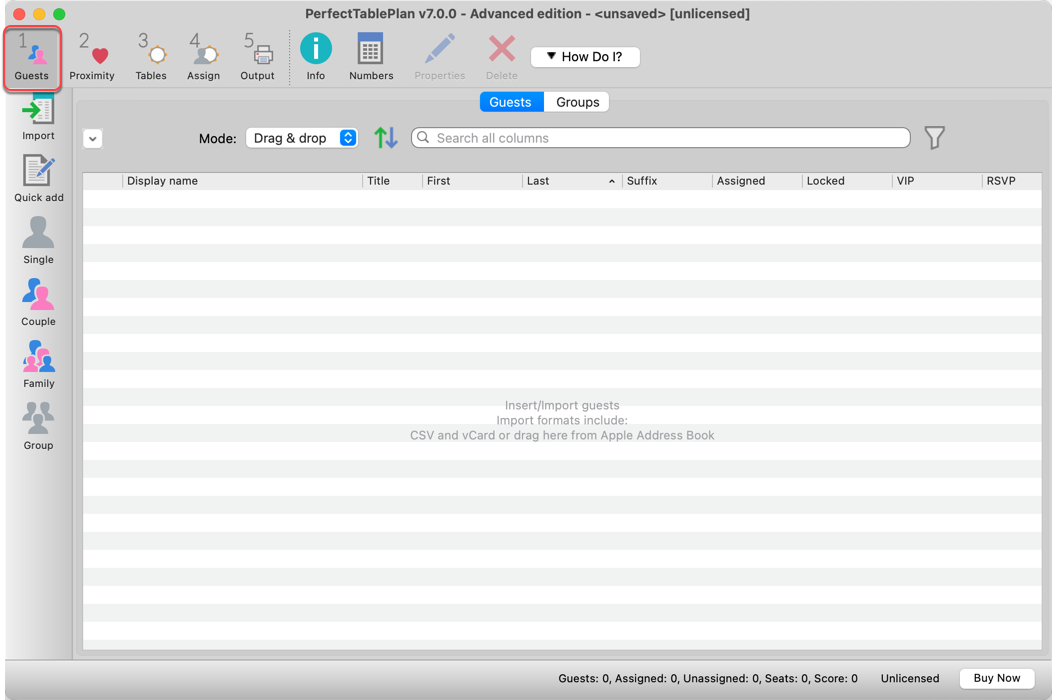 PerfectTablePlan main window PerfectTablePlan main window