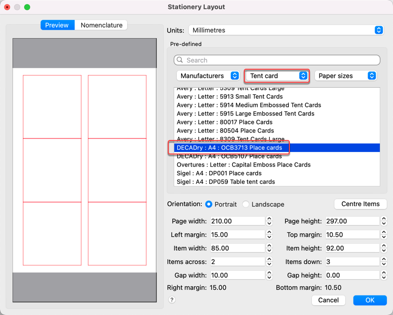 stationery layout window