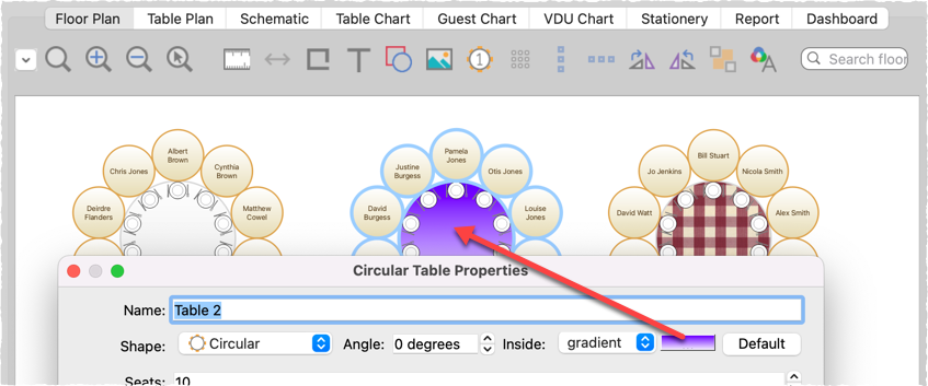 change table colour on the floor plan