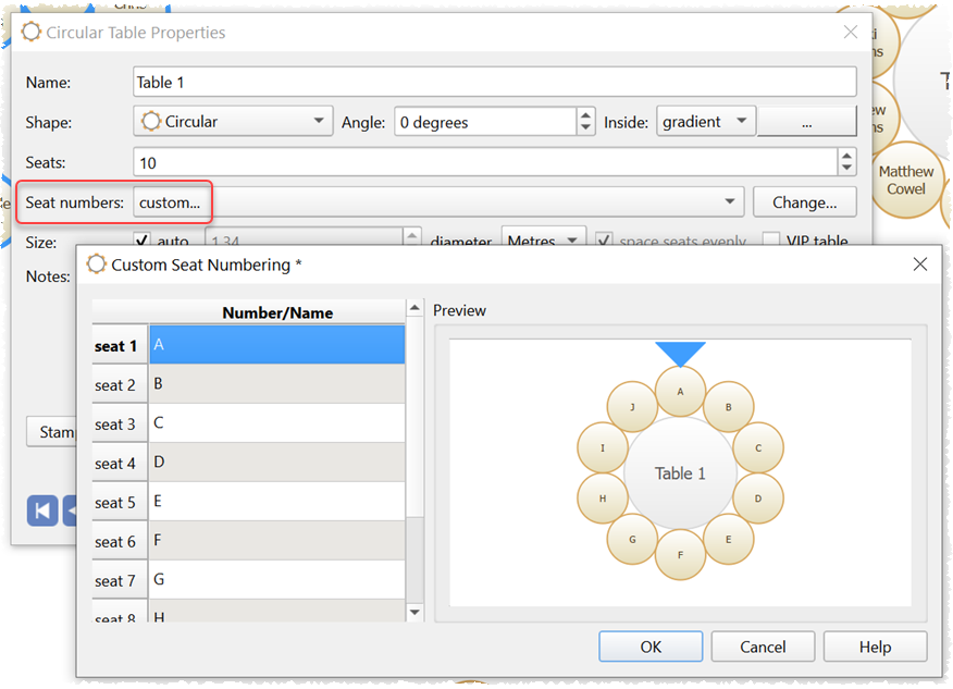 Set custom seat numbers