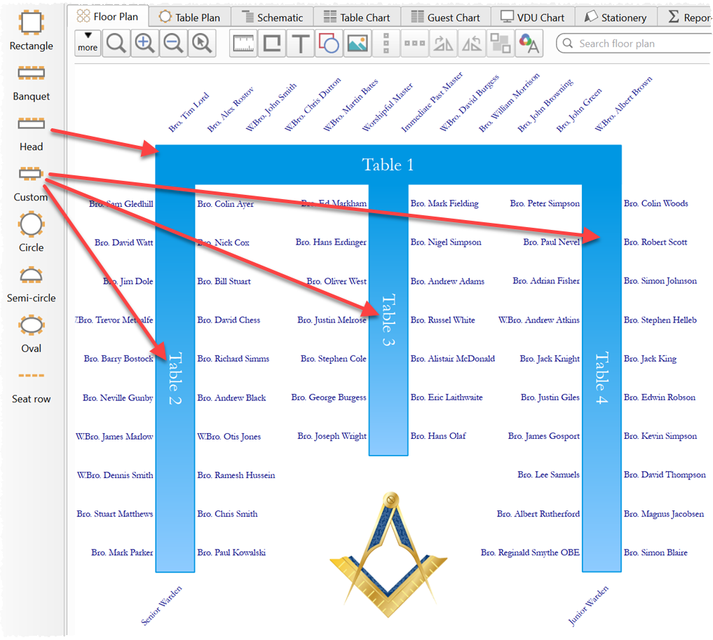 create an E-shaped table