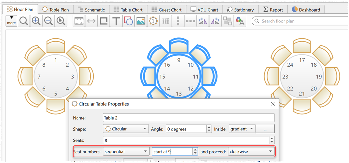changing seating plan seat numbering