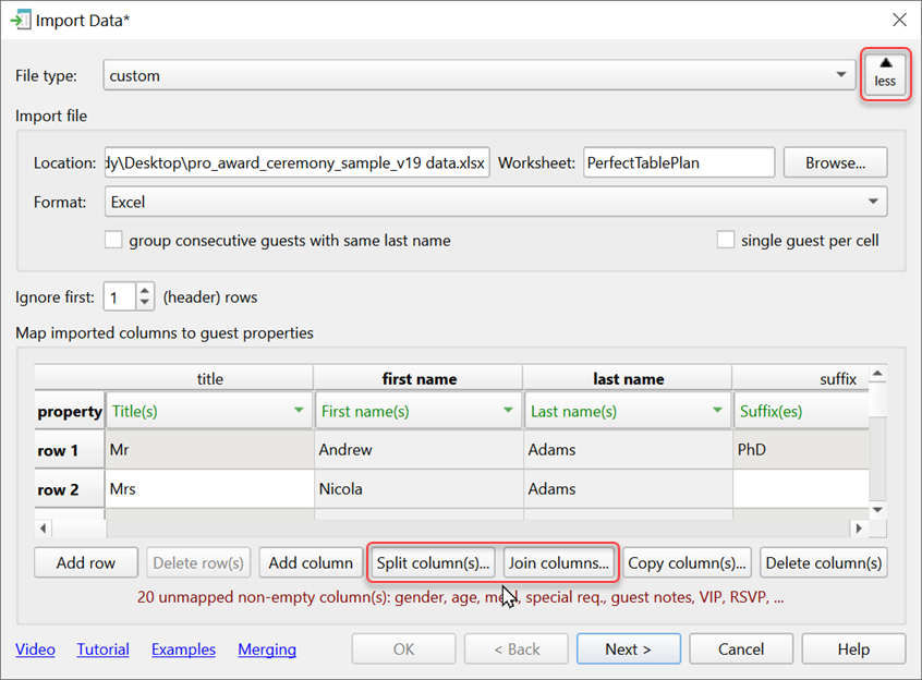 splitting and joining columns
