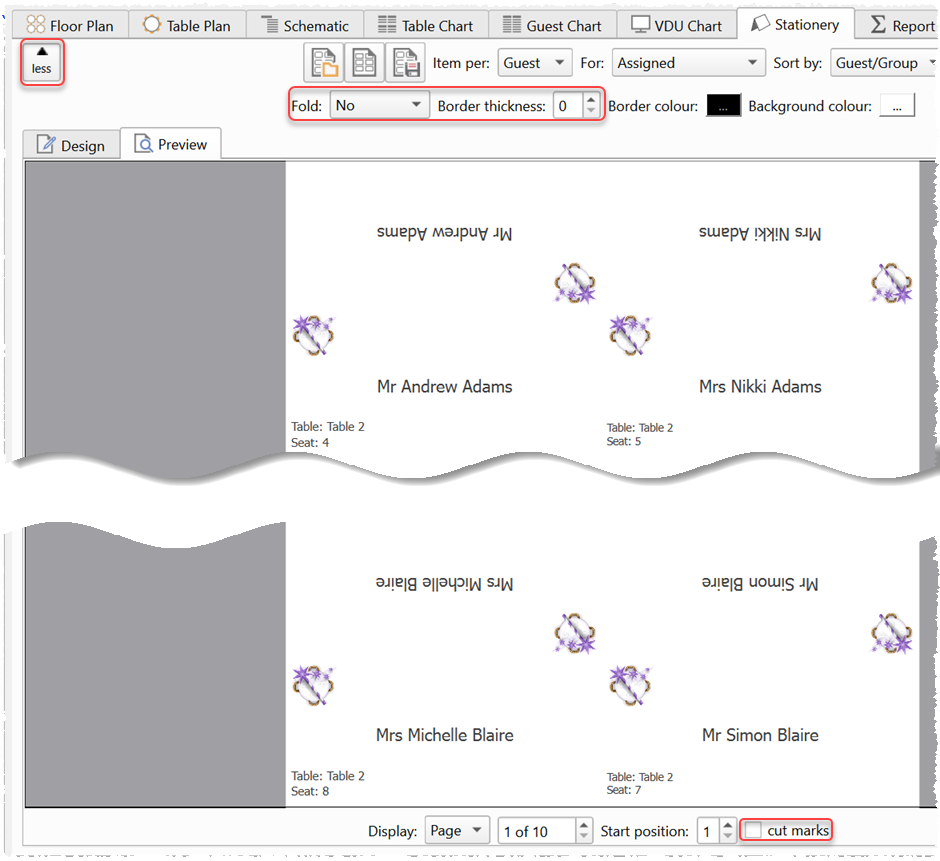 print place cards on press-out sheets