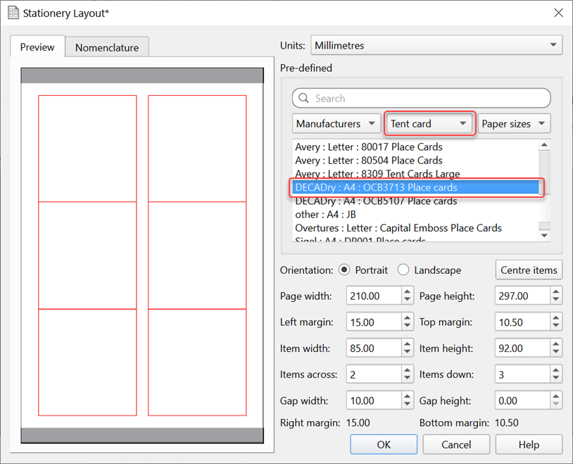 stationery layout window
