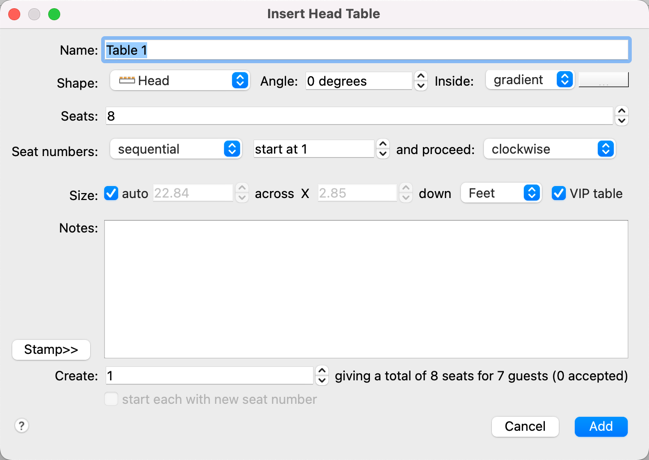 Insert head table Insert head table