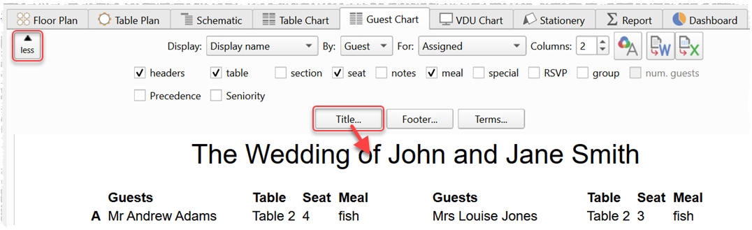 seating chart title seating chart title