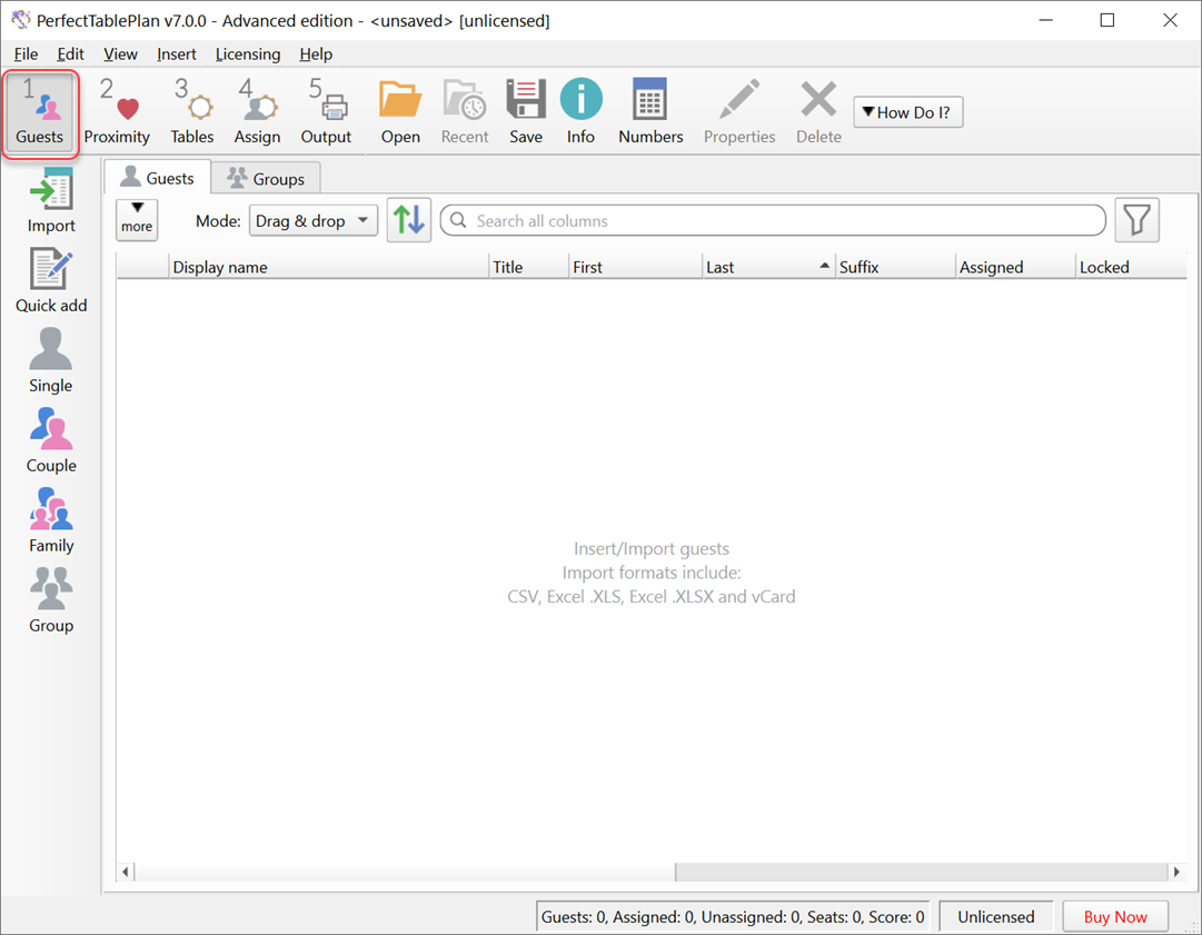 PerfectTablePlan main window PerfectTablePlan main window