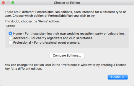 PerfectTablePlan editions window
