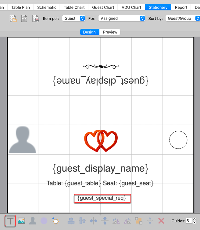 Show special requirements in place cards