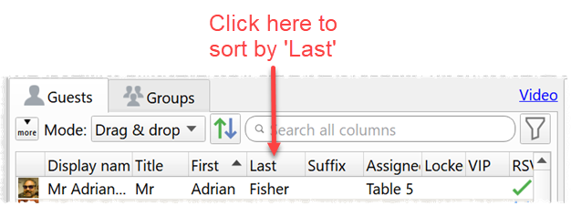 Click 'Guests' column header to sort by that column.