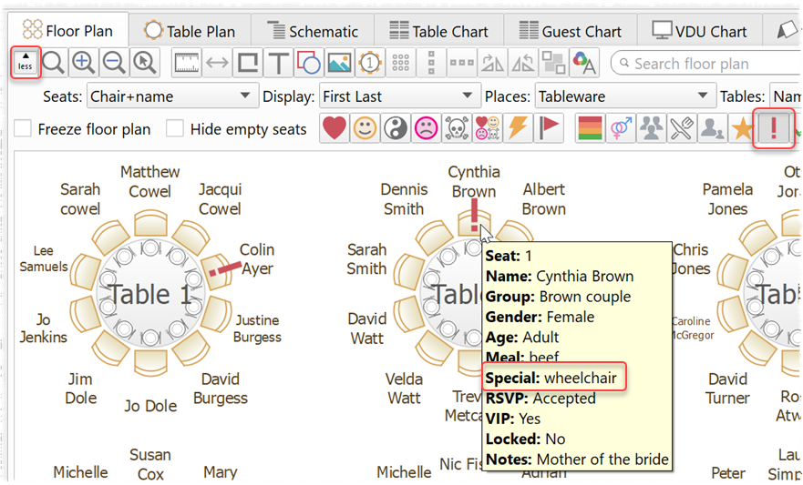 Show special requirements in the floor plan