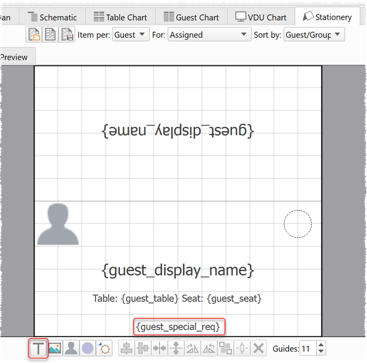 Show special requirements in place cards